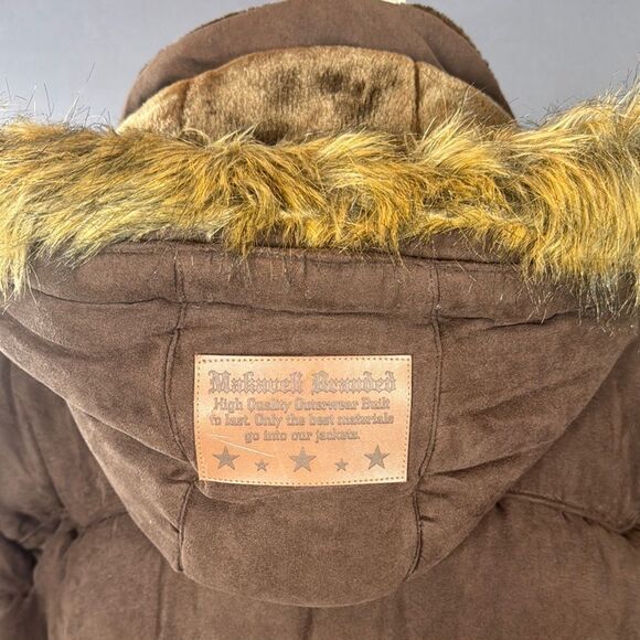 Vintage Makaveli Branded Tupac RARE Brown Puffer Jacket Hood Heavyweight L *READ - Picture 3 of 16